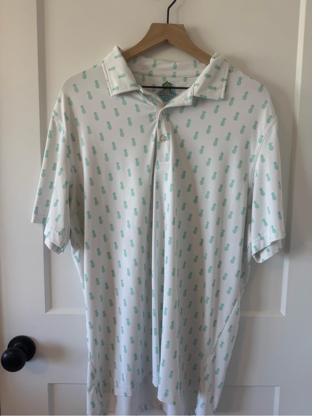 Chubbies White Polo with Mint Pineapple Pattern Size Large